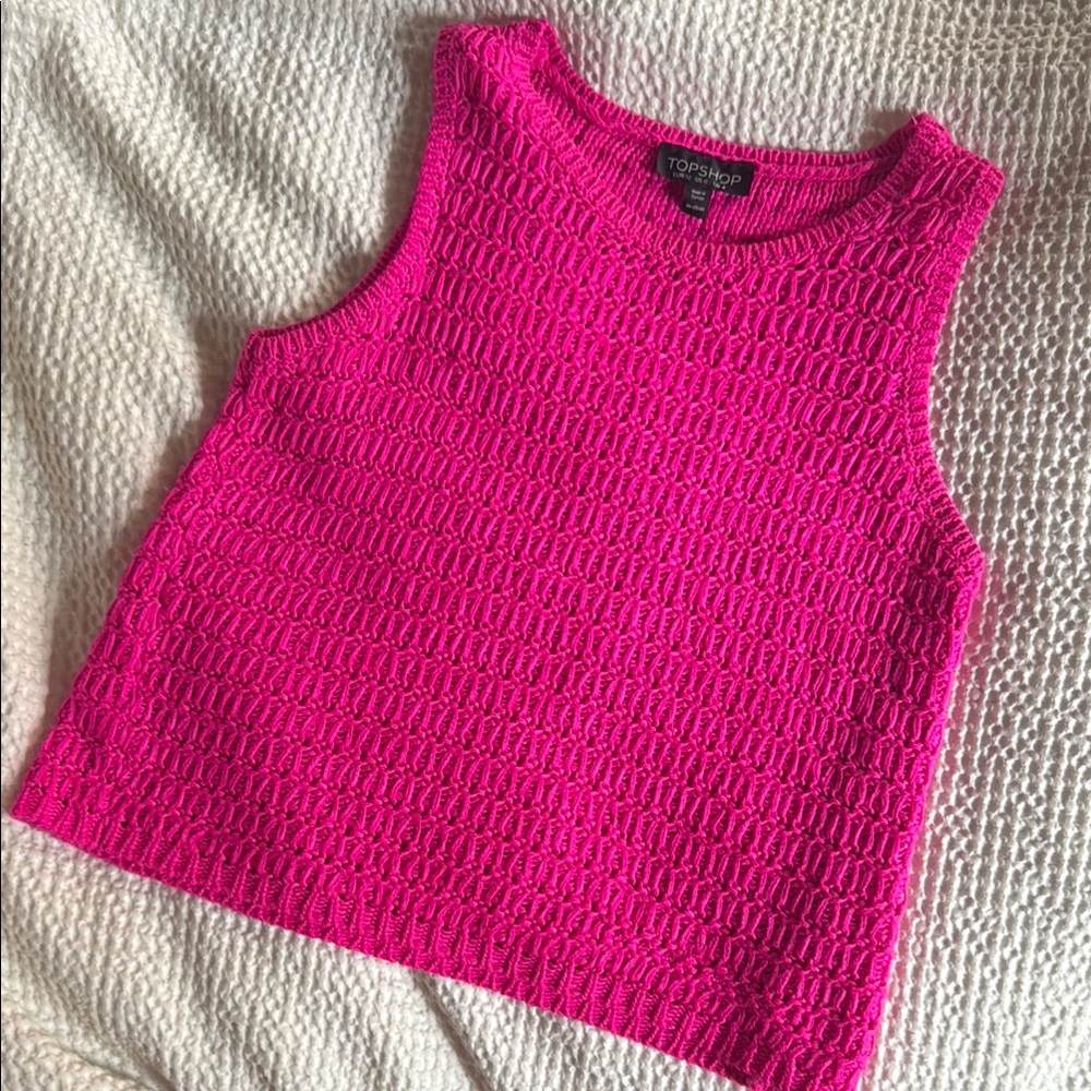 Topshop Pink Knit Textured Sleeveless Top
